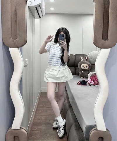 A376-Áo len cộc tay Quảng Châu cổ kẻ thêu gấu 5 màu