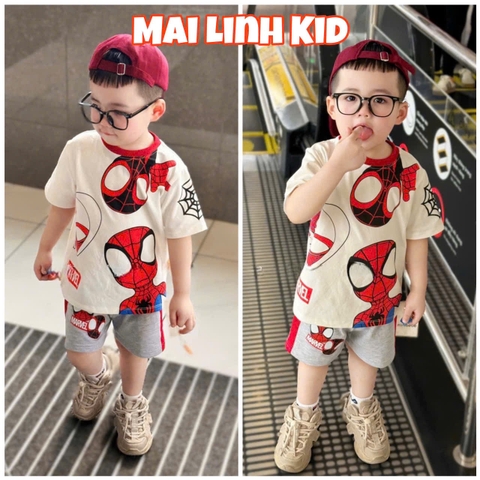 BN090- Bộ thun nhện trắng xám áo cotton mix quần cua