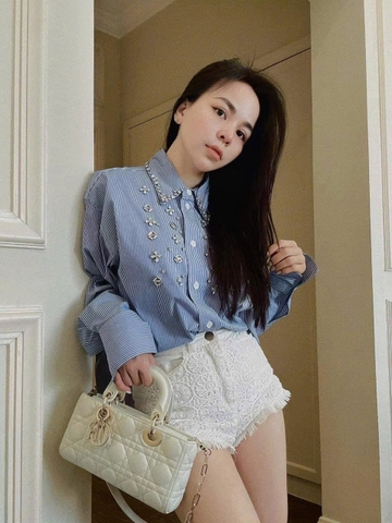 🌿 ☘️A187-  ÁO SƠ MI KẺ  XANNHKHÂU ĐÁ full tem 🌺