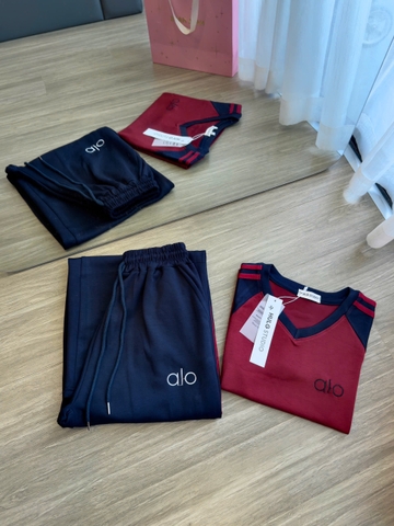 Set878-SEt mặc nhà áo cộc phối quần suông than viền đỏ