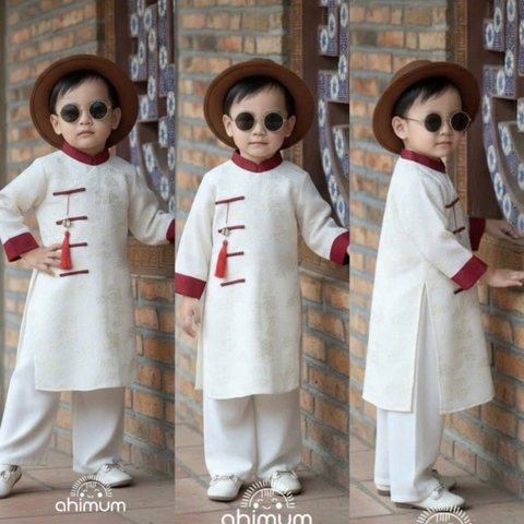 BT806-Bộ áo dài bé trai tặng kèm charm 2 màu đỏ trắng
