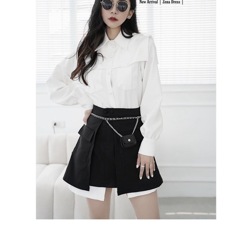 Áo sơ mi trắng dáng suông cúc ngọc vạt bầu