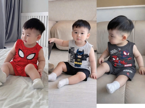 BT943-CB 3 bộ cotton balo NHỆN MÀU ĐỎ-CHÌ-BE