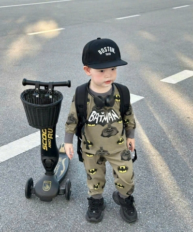 Cb301-Combo 2 bộ cotton dài tay bé trai batman xám size 9-27kg