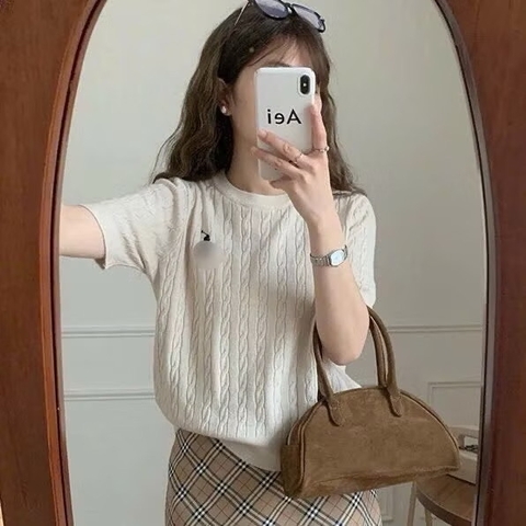 A479- Áo len dệt kim cộc tay cổ tròn thêu gấu hàng nhà máy đủ tem Nội dung 3