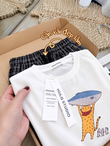 Set1048- Bộ mặc nhà áo thun dài phối ưuaanf suông