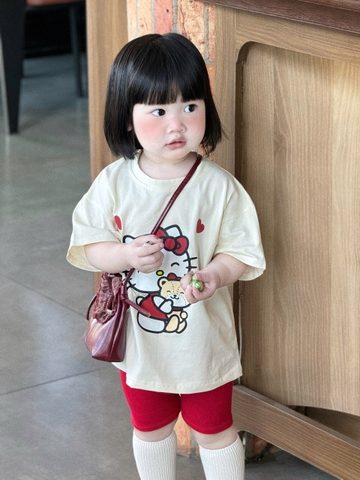 BT838-Bộ áo thun cộc kitty đỏ trắng bé gái 9-26kg