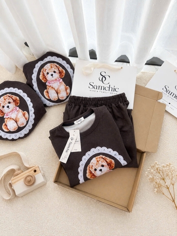 SET1073- Bộ nỉ dip lông cún nâu đáp ren