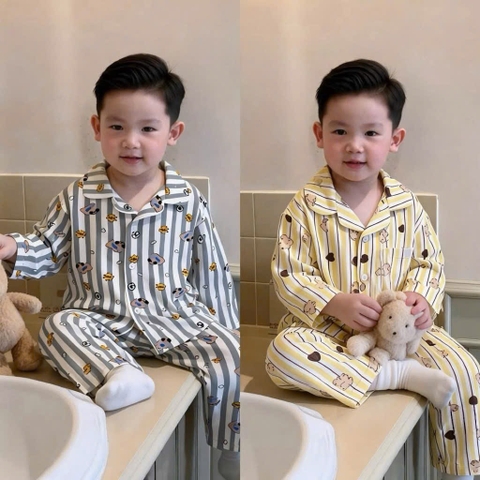 BT1091- Combo 2 bộ pijama dài tay vàng xanh cho bé