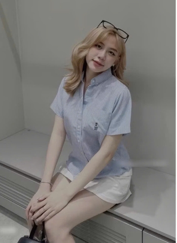 🍀A256- Áo sơ mi kẻ xanh thêu ngựa cổ đức chất thô lụa