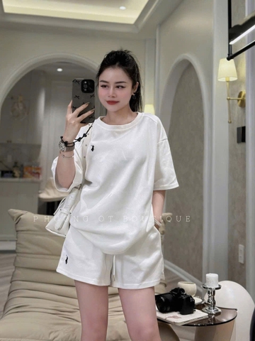 SET498- Bộ cộc trơn cổ tròn chất mì hàn thêu tag ngựa