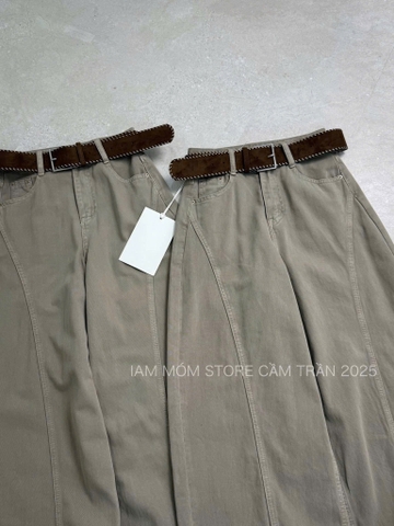 Quan089-Quần jean suông nâu dáng rộng phối viền tặng kèm đai