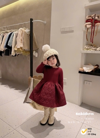 Bt784- Váy xoè phối len dài tay bé gái 3 màu