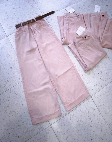 Quan034- quần jeans hồng nhạt tặng kèm đai dáng suông nấm dài 95cm