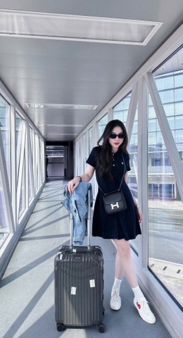 DAM141-VÁY POLO THÊU NGỰC DÁNG NGẮN MÀU XANH THAN