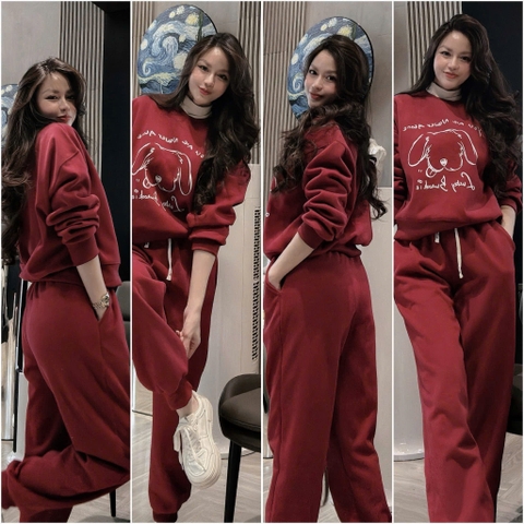 Set810- Bộ mặc nhà áo nỉ hai da phối qq