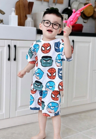 CB332- Combo 2 bộ xược xanh trắng NHỆN in full mặc dáng cộc