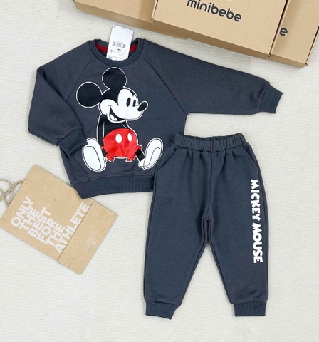 BN144-(8-27kg) Bộ thu đông bé trai dài tay nỉ da cá Mickey xám VNXK
