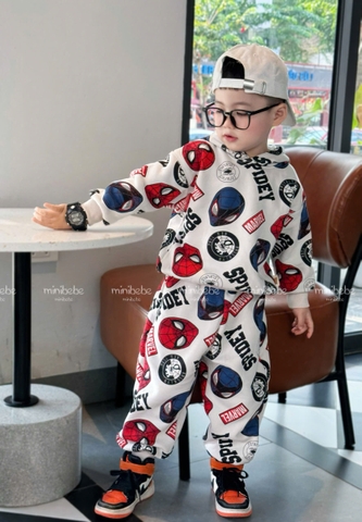 Bt752- Bộ nỉ bông in mặt nhện full cao cấp ko vỡ - mũ 2 lớp