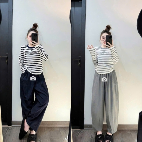 SET808- Bộ CRI áo tăm lông mix quần baggy gió màu tàn