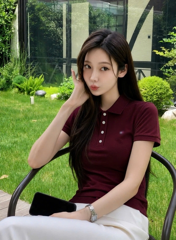 A635-Áo polo  đỏ mận thêu ngực hàng nhà máy đủ tem