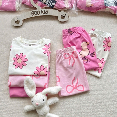 BT1007- Set 3 bộ thun dài tay hồng trắng cho bé gái
