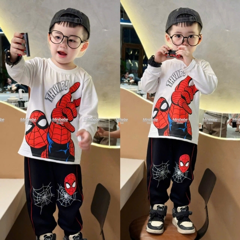 bt715- Bộ nỉ cua NHỆN đỏ phối trắng-đen dài tay