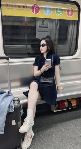 DAM141-VÁY POLO THÊU NGỰC DÁNG NGẮN MÀU XANH THAN