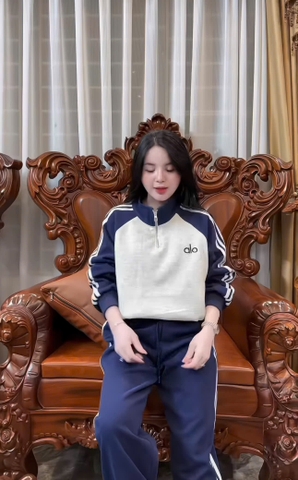 set826- Set Alo thêu nỉ haida  phối ghi-than dài tay