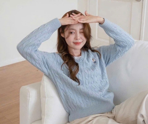 A440- Áo len gấu cổ V 3 màu hàng nhà máy chuẩn