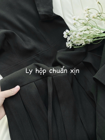 ☘️ dam160- VÁY ĐEN XẾP LI PHỐI LI dáng ôm🌷