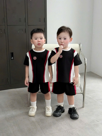 BT867-Bộ đen phối trắng viền đỏ JD chất cotton cho bé 9-22kg