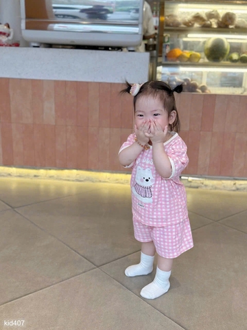 CB303- Combo 2 bộ cộc tay kẻ caro hồng chạy viền chất cotton