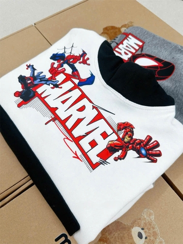 BN184 (9-26kg) Bộ nỉ thu đông dài tay bé trai Mavel phối màu có mũ VNXK