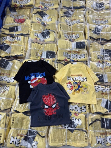 CB294- Combo 3 áo tem HERO vàng,đeb,ghi cotton bé trai
