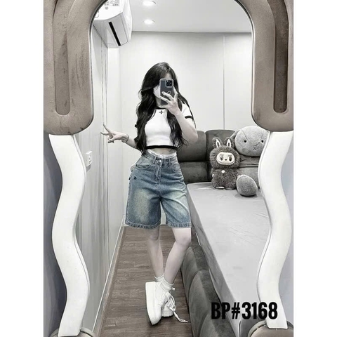 Quan076- quần jeans ngố cạp chữ màu nhạt chất mềm