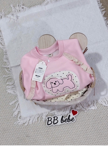 bt719- Bộ nỉ hai da gấu hồng bé gái quần suông