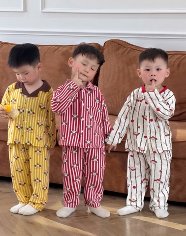 BT1099- Combo 2 bộ pijama dài tay đỏ kẻ cho bé