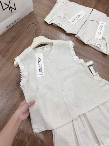 Set871-set áo linen gile phối ren kèm quần short