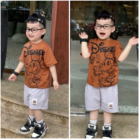 BT494- Bộ DISNEY áo cotton cam đất mix quần cua tím nhạt