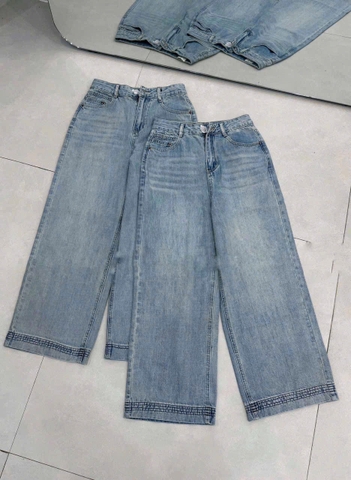 QUAN021- Quần JEANS nấm dài 90cm ống suông rộng 28 thêu gấu