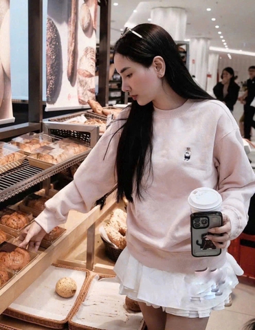 A400- Áo nỉ hoodie gấu hồng và be