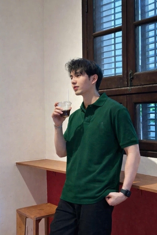 A609- Áo polo  nam màu xanh rêu thêu ngực hàng nhàmáy đủ tem