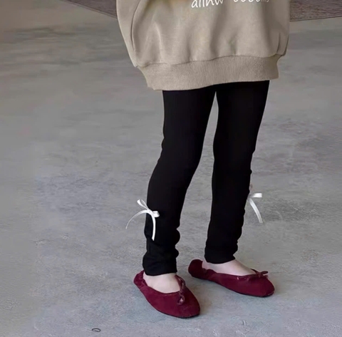 CB164-Combo 3 quần legging bé gái đính nơ vải cottton co dãn