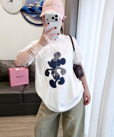 A507-Áo thun suông trắng mickey
