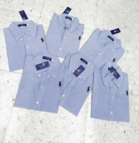 🍀A256- Áo sơ mi kẻ xanh thêu ngựa cổ đức chất thô lụa