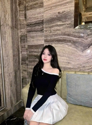 A346- Áo len lệch vai 3 màu viền cổ full tem