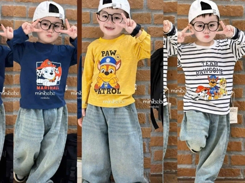 bt799- Combo 3 áo cotton bé trai minibebe hoạ tiết in