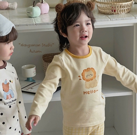 Cb389- Combo 2 bộ viền bi dài tay Be-Vàng trẻ em