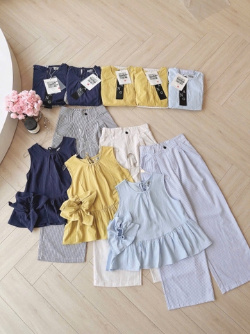 SET637- SET  QUẦN KẺ ÁO BÈO TẶNG KÈM CHUN BUỘC TÓC 🌿